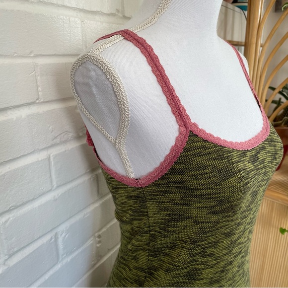 Free People Olive & Pink Bodycon Dress Spaghetti Straps Women’s Size Medium - Picture 5 of 14